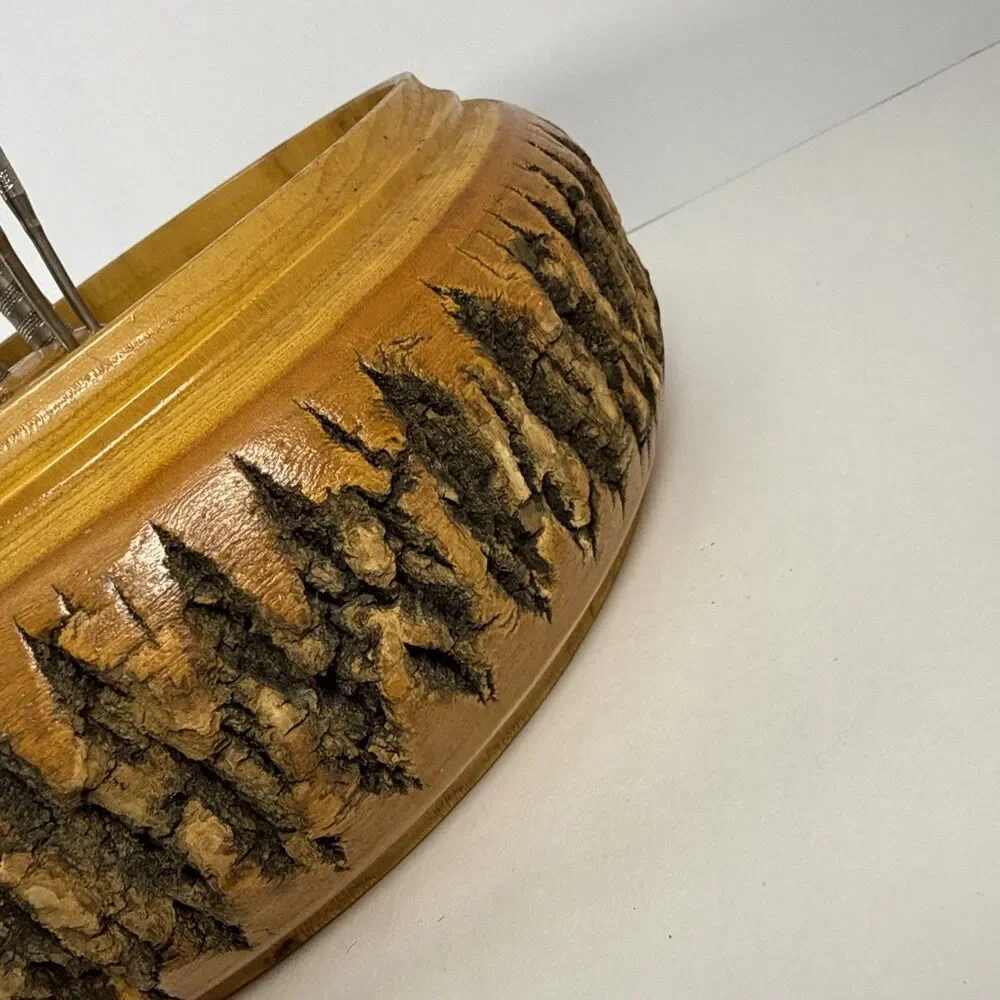 Nut Cracker Set Wooden Log Bark Bowl with 2x Crackers & 4 Picks Set Lake George
